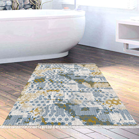 Dekoreko Kaymaz Taban Djt Banyo Halısı Yıldız Deri Saçaklı Modern M5015