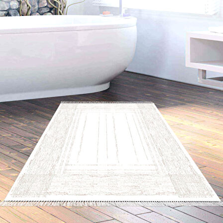 Dekoreko Kaymaz Taban Djt Banyo Halısı Yıldız Deri Saçaklı Modern M5076