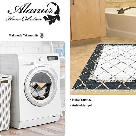 Dekoreko Kaymaz Taban Djt Banyo Halısı Yıldız Deri Saçaklı Modern M5129