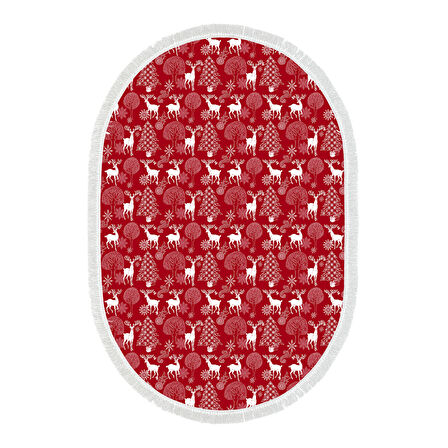 Alanur Home Yılbaşına Özel Keçe Dijital Yıkanabilir Oval Halı Chr3M