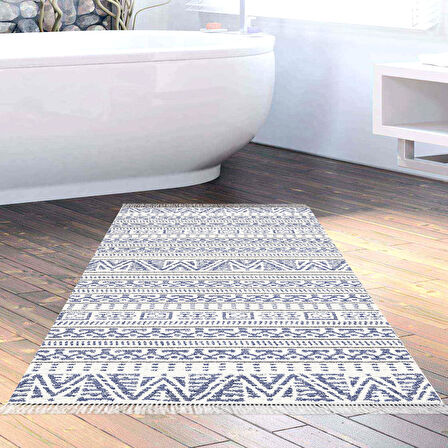 Dekoreko Kaymaz Taban Djt Banyo Halısı Star Pamuk Saçaklı İskandinav F5082