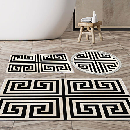 Eko Trend Djt 3 Lü Yıkanabilir Kaymaz Taban Banyo Paspas Seti 658M Modern