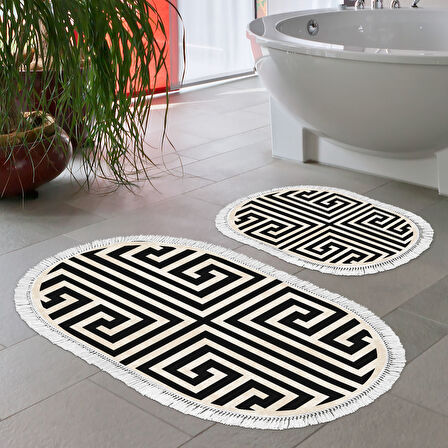 Eko Trend Djt 2 Li Yıkanabilir Kaymaz Taban Oval Banyo Paspas Klozet Takımı 658M Modern