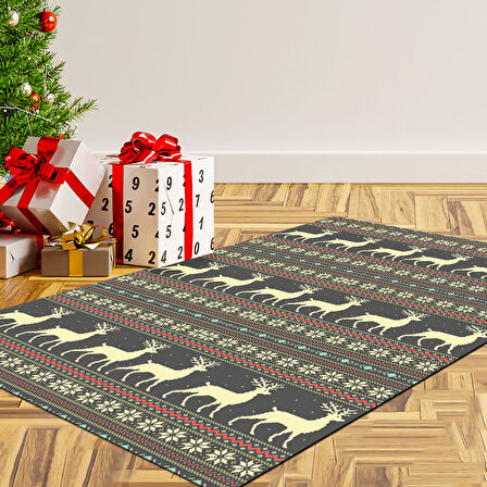 Alanur Home Yılbaşına Özel Pamuk Dijital Yıkanabilir Halı Chr2M