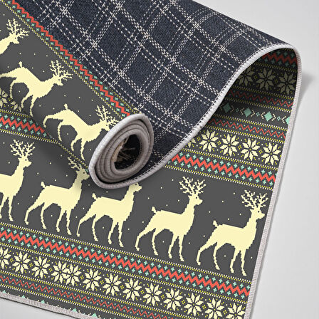 Alanur Home Yılbaşına Özel Pamuk Dijital Yıkanabilir Halı Chr2M