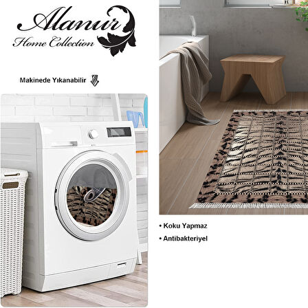 Dekoreko Kaymaz Taban Djt Banyo Halısı Star Pamuk Saçaklı Modern 1906