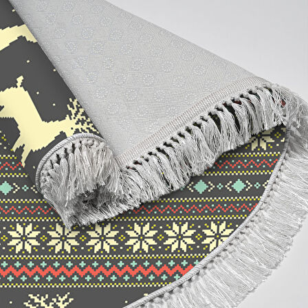 Alanur Home Yılbaşına Özel Keçe Dijital Yıkanabilir Yuvarlak Halı Chr2M