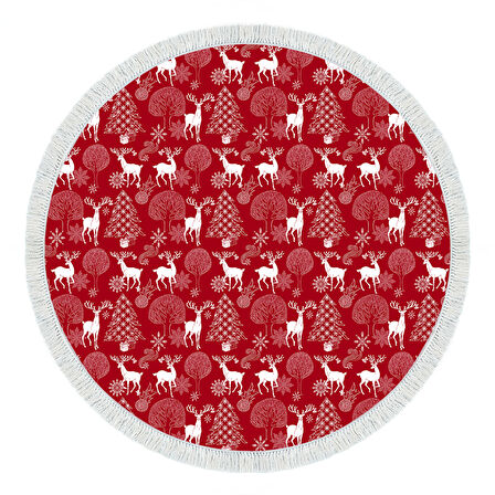 Alanur Home Yılbaşına Özel Pamuk Dijital Yıkanabilir Yuvarlak Halı Chr3M