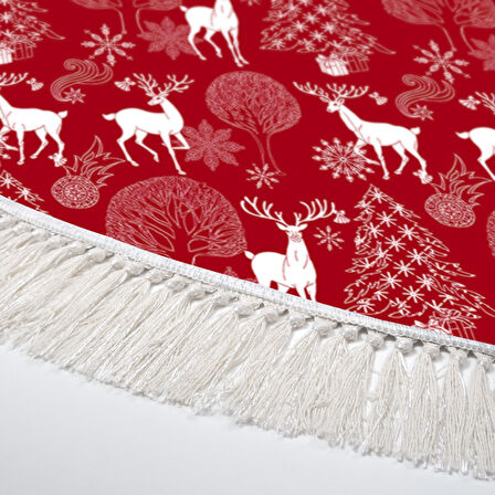 Alanur Home Yılbaşına Özel Pamuk Dijital Yıkanabilir Yuvarlak Halı Chr3M