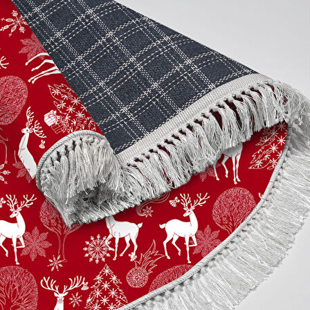 Alanur Home Yılbaşına Özel Pamuk Dijital Yıkanabilir Yuvarlak Halı Chr3M