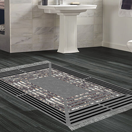 Dekoreko Kaymaz Taban Djt Banyo Halısı Star Pamuk Saçaklı Modern M5132