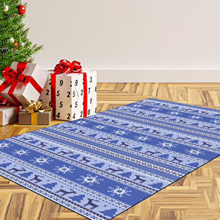 Alanur Home Yılbaşına Özel Pamuk Dijital Yıkanabilir Halı Chr9M