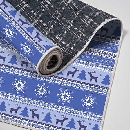 Alanur Home Yılbaşına Özel Pamuk Dijital Yıkanabilir Halı Chr9M