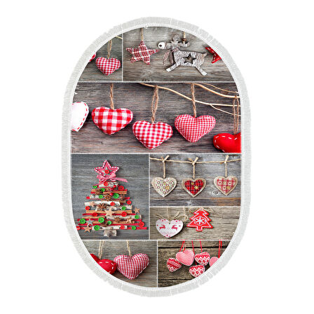 Alanur Home Yılbaşına Özel Pamuk Dijital Yıkanabilir Oval Halı Chr14M