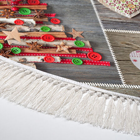 Alanur Home Yılbaşına Özel Keçe Dijital Yıkanabilir Yuvarlak Halı Chr14M