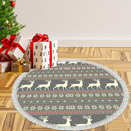 Alanur Home Yılbaşına Özel Pamuk Dijital Yıkanabilir Yuvarlak Halı Chr2M