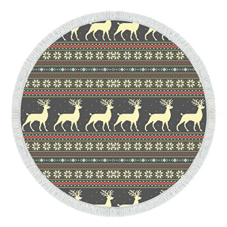 Alanur Home Yılbaşına Özel Pamuk Dijital Yıkanabilir Yuvarlak Halı Chr2M