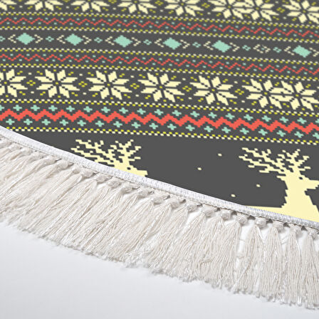 Alanur Home Yılbaşına Özel Pamuk Dijital Yıkanabilir Yuvarlak Halı Chr2M