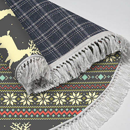 Alanur Home Yılbaşına Özel Pamuk Dijital Yıkanabilir Yuvarlak Halı Chr2M