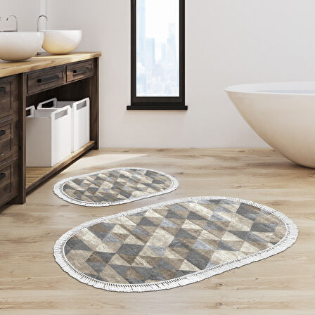 Eko Trend Djt 2 Li Yıkanabilir Kaymaz Taban Oval Banyo Paspas Klozet Takımı 661 Iskandinav
