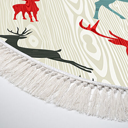 Alanur Home Yılbaşına Özel Pamuk Dijital Yıkanabilir Oval Halı Chr7M