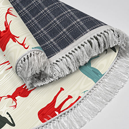 Alanur Home Yılbaşına Özel Pamuk Dijital Yıkanabilir Oval Halı Chr7M