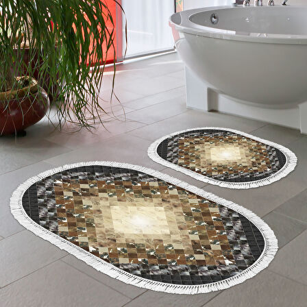 Eko Trend Djt 2 Li Yıkanabilir Kaymaz Taban Oval Banyo Paspas Klozet Takımı 759 Patchwork