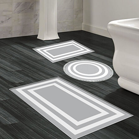Eko Trend Djt 3 Lü Yıkanabilir Kaymaz Taban Banyo Paspas Seti 2229M Bordürlü