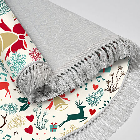 Alanur Home Yılbaşına Özel Keçe Dijital Yıkanabilir Yuvarlak Halı Chr13M