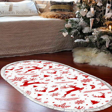 Alanur Home Yılbaşına Özel Keçe Dijital Yıkanabilir Oval Halı Chr16M