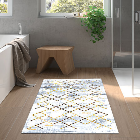 Dekoreko Kaymaz Taban Djt Banyo Halısı Yıldız Deri Modern M5026