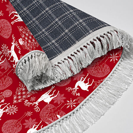 Alanur Home Yılbaşına Özel Pamuk Dijital Yıkanabilir Oval Halı Chr3M