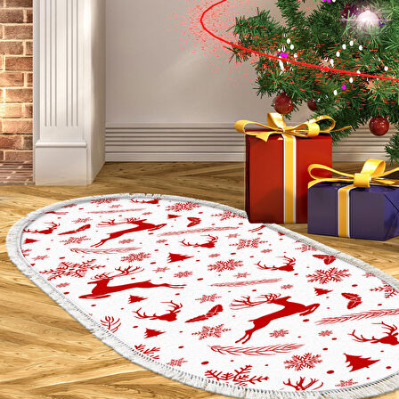 Alanur Home Yılbaşına Özel Pamuk Dijital Yıkanabilir Oval Halı Chr16M