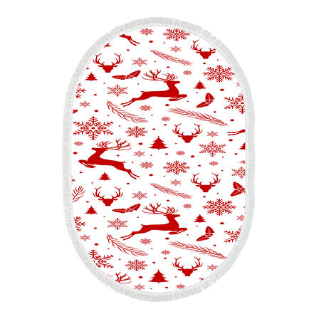 Alanur Home Yılbaşına Özel Pamuk Dijital Yıkanabilir Oval Halı Chr16M