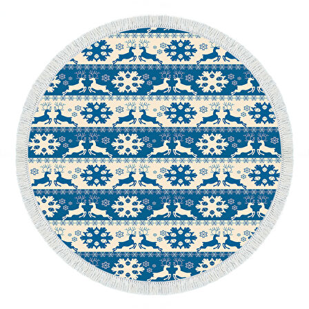 Alanur Home Yılbaşına Özel Pamuk Dijital Yıkanabilir Yuvarlak Halı Chr5M