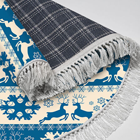 Alanur Home Yılbaşına Özel Pamuk Dijital Yıkanabilir Yuvarlak Halı Chr5M