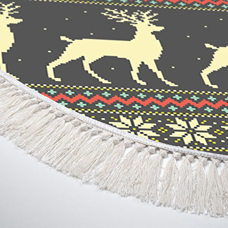 Alanur Home Yılbaşına Özel Pamuk Dijital Yıkanabilir Oval Halı Chr2M