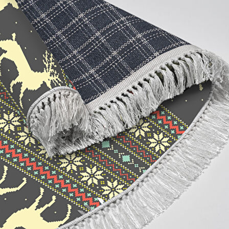 Alanur Home Yılbaşına Özel Pamuk Dijital Yıkanabilir Oval Halı Chr2M