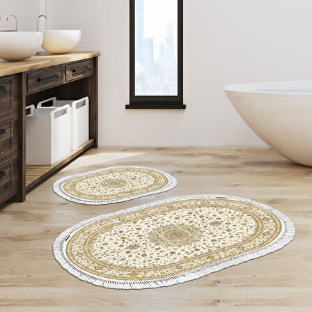 Eko Trend Djt 2 Li Yıkanabilir Kaymaz Taban Oval Banyo Paspas Klozet Takımı P1360 Osmanli