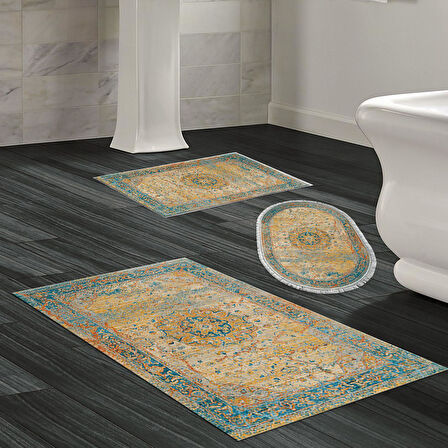 Eko Trend Djt 3 Lü Yıkanabilir Kaymaz Taban Banyo Paspas Seti P1356 Vintage