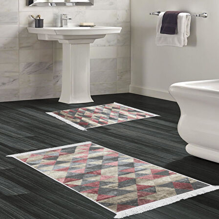 Dekoreko Kaymaz Taban Djt 2 Li Banyo Paspas Takımı Yıldız Deri Saçaklı İskandinav 661M