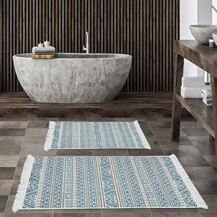 Dekoreko Kaymaz Taban Djt 2 Li Banyo Paspas Takımı Yıldız Deri Saçaklı İskandinav F5082