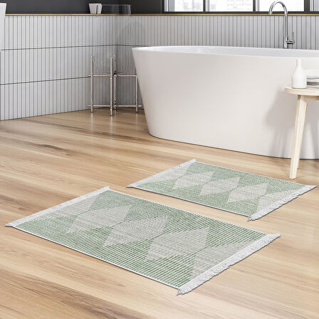 Dekoreko Kaymaz Taban Djt 2 Li Banyo Paspas Takımı Yıldız Deri Saçaklı İskandinav F5085