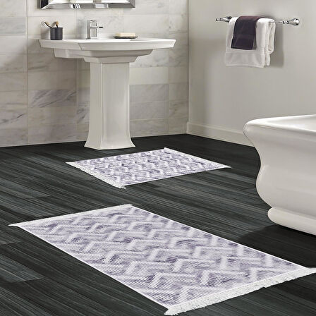 Dekoreko Kaymaz Taban Djt 2 Li Banyo Paspas Takımı Yıldız Deri Saçaklı İskandinav F5124