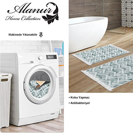 Dekoreko Kaymaz Taban Djt 2 Li Banyo Paspas Takımı Yıldız Deri Saçaklı İskandinav F5124