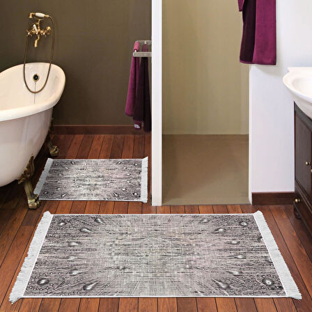 Dekoreko Kaymaz Taban Djt 2 Li Banyo Paspas Takımı Yıldız Deri Saçaklı Modern 743