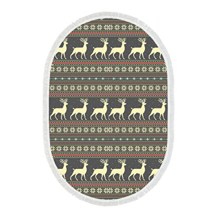 Alanur Home Yılbaşına Özel Keçe Dijital Yıkanabilir Oval Halı Chr2M