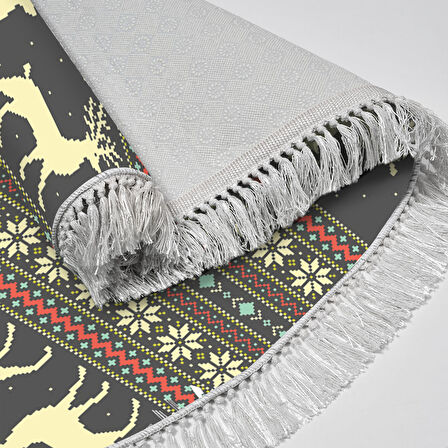 Alanur Home Yılbaşına Özel Keçe Dijital Yıkanabilir Oval Halı Chr2M