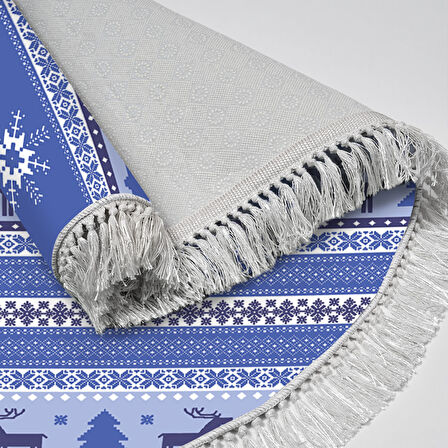 Alanur Home Yılbaşına Özel Keçe Dijital Yıkanabilir Yuvarlak Halı Chr9M