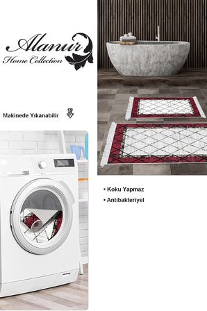 Dekoreko Kaymaz Taban Djt 2 Li Banyo Paspas Takımı Trend Saçaklı Modern M5129